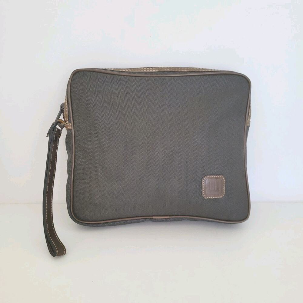 Dunhill Wristlet Pouch‎ Unisex Bag Zip Around Brown Logo Designer Coated Canvas